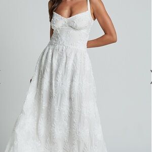 Showpo EUGENE MIDI DRESS - WIDE STRAP SWEETHEART BUST A LINE DRESS IN WHITE